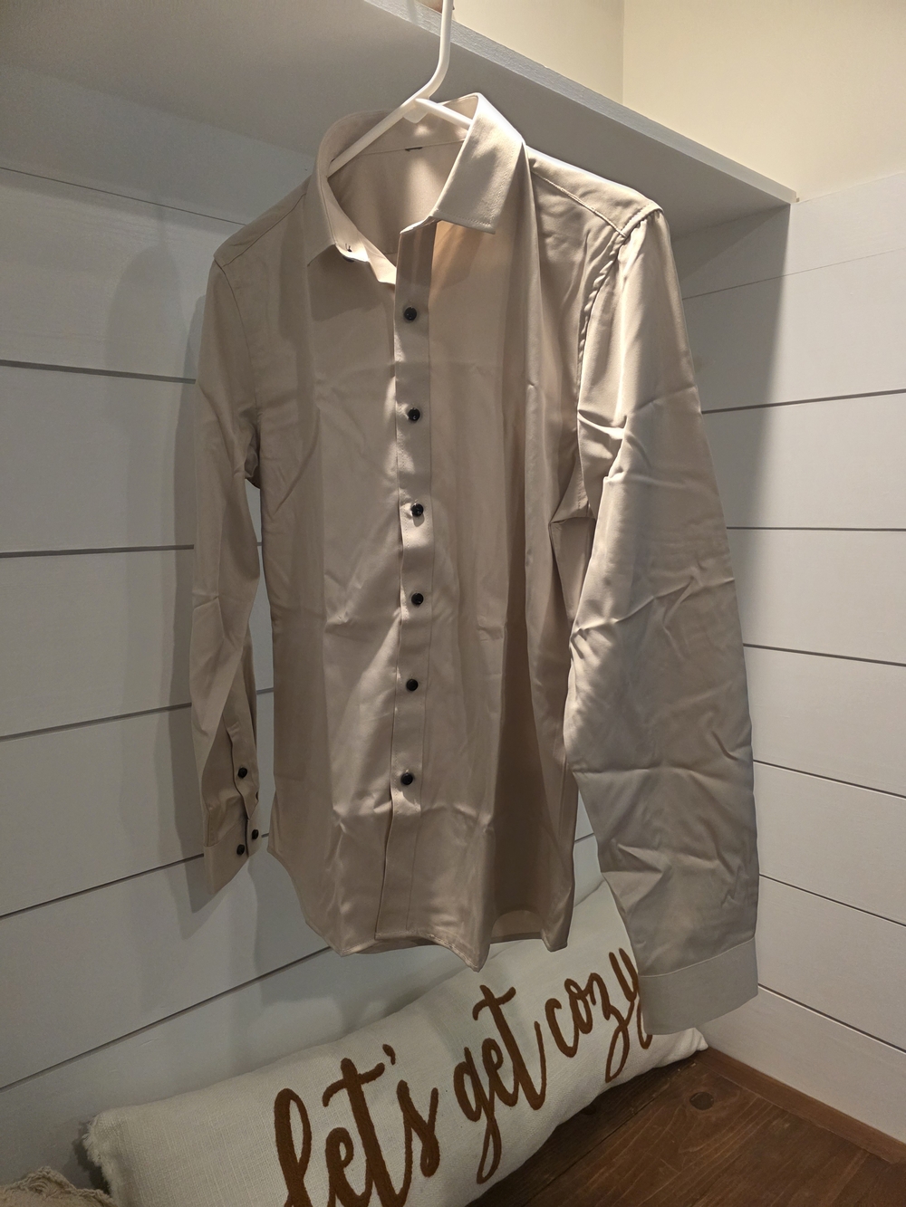 Ash Men's Long-Sleeve Dress Shirt in Light Beige
